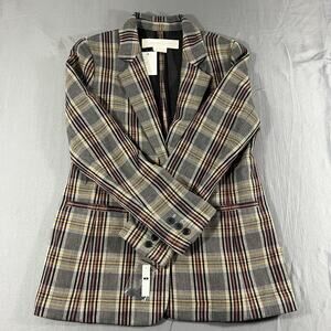Treasure & Bond Plaid Blazer Womens Medium Gray Burgundy Jacket NWT